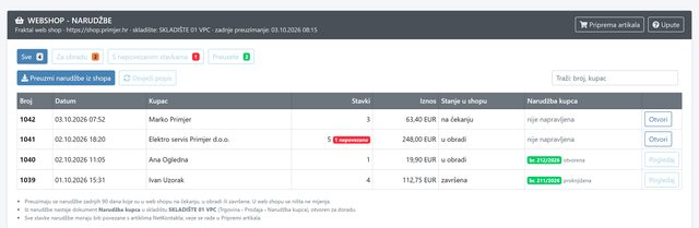 Narudžbe iz web shopa