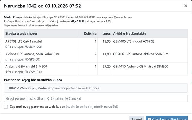 Narudžba kupca iz web shopa